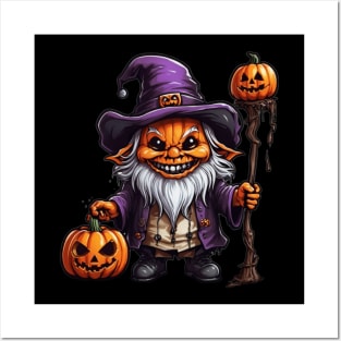 Crochet Spooky Scary Witchy Garden Halloween Gnome Pumpkin Decoration Posters and Art